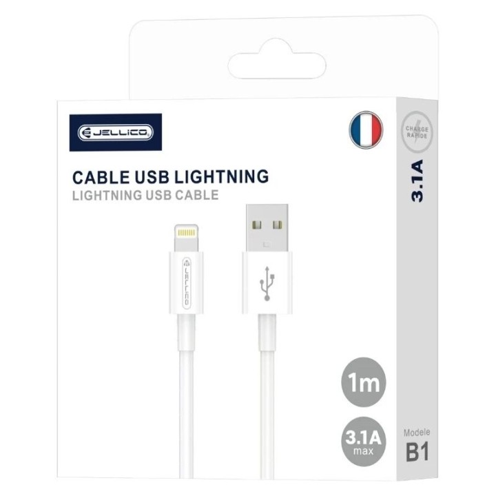 Cable Usb vers Lightning (3.1 A) 1 mètre JELLICO B1 blanc