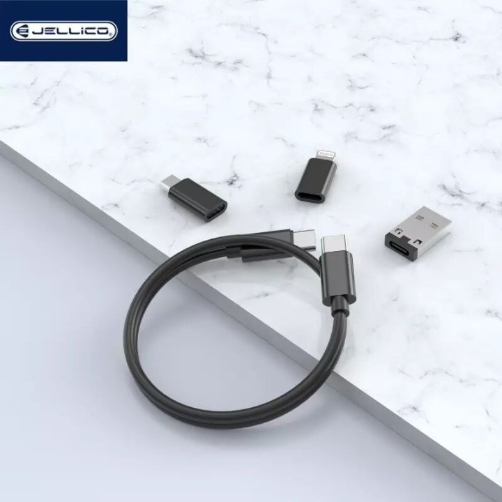 Boitier de charge multifonctionnel (Lightning/micro Usb/Usb/Usb-C/Type C) et adaptateur (66W max) JELLICO B23 noir