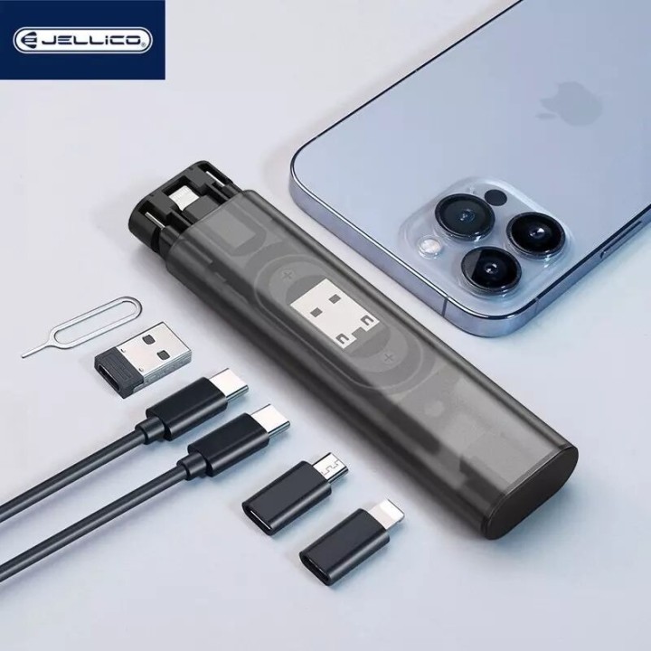 Boitier de charge multifonctionnel (Lightning/micro Usb/Usb/Usb-C/Type C) et adaptateur (66W max) JELLICO B23 noir