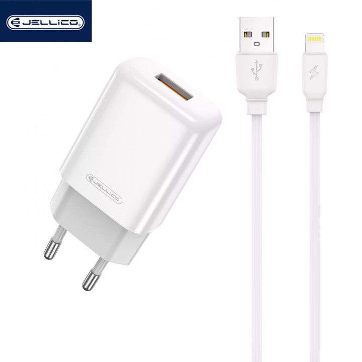 Adaptateur secteur Usb avec cable Usb vers Lightning (2.4 A) JELLICO EU01 blanc