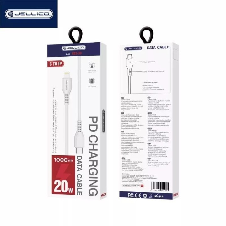 Cable Usb-C/Type C vers Lightning (20W) 1 mètre JELLICO KDS-30 blanc