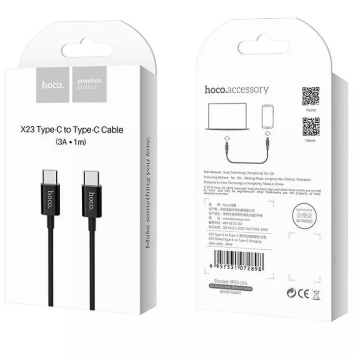 Cable Usb-C/Type C vers Usb-C/Type C (3.0A) 1 mètre HOCO X23 noir