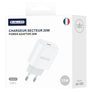 Adaptateur secteur Usb-C avec cable Usb-C/Type C vers Type C (20W) JELLICO AK180 Blanc