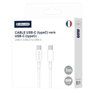 Cable Usb-C/Type C vers Usb-C/Type C (3.1A) 1 mètre JELLICO B1 blanc