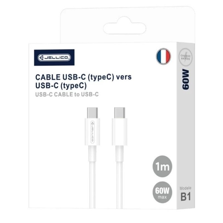 Cable Usb-C/Type C vers Usb-C/Type C (3.1A) 1 mètre JELLICO B1 blanc