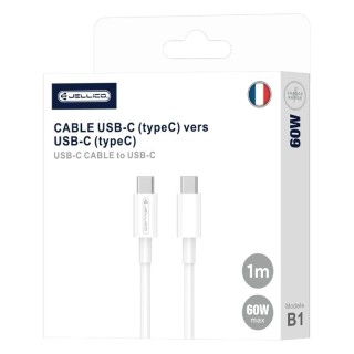 Cable Usb-C/Type C vers Usb-C/Type C iPhone 15 (60w) 1 mètre JELLICO B1 blanc