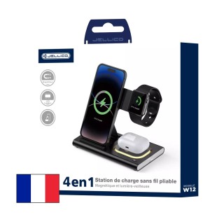 Station de charge sans fil 4 en 1 pour smartphone / écouteurs / montres / LED JELLICO W12 noir