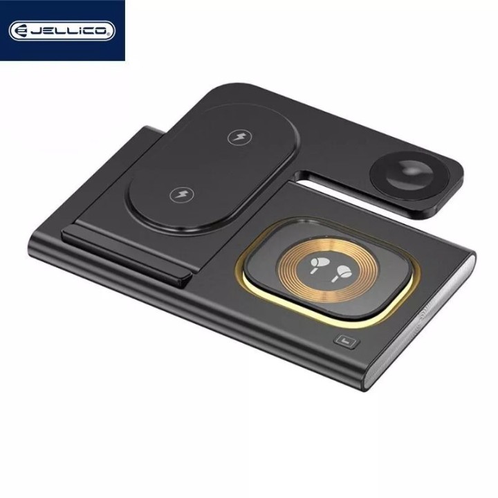 Station de charge sans fil 4 en 1 pour smartphone / écouteurs / montres / LED JELLICO W12 noir