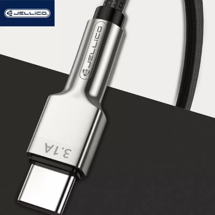 Cable Usb-C/Type C vers Usb-C/Type C (3.1A) 1 mètre avec embouts en Zinc JELLICO B8 noir