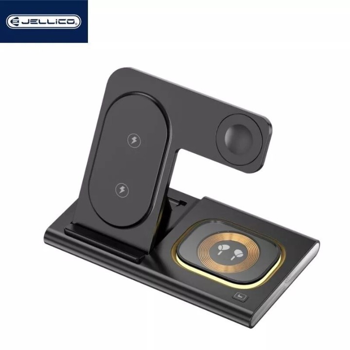 Station de charge sans fil 4 en 1 pour smartphone / écouteurs / montres / LED JELLICO W12 noir