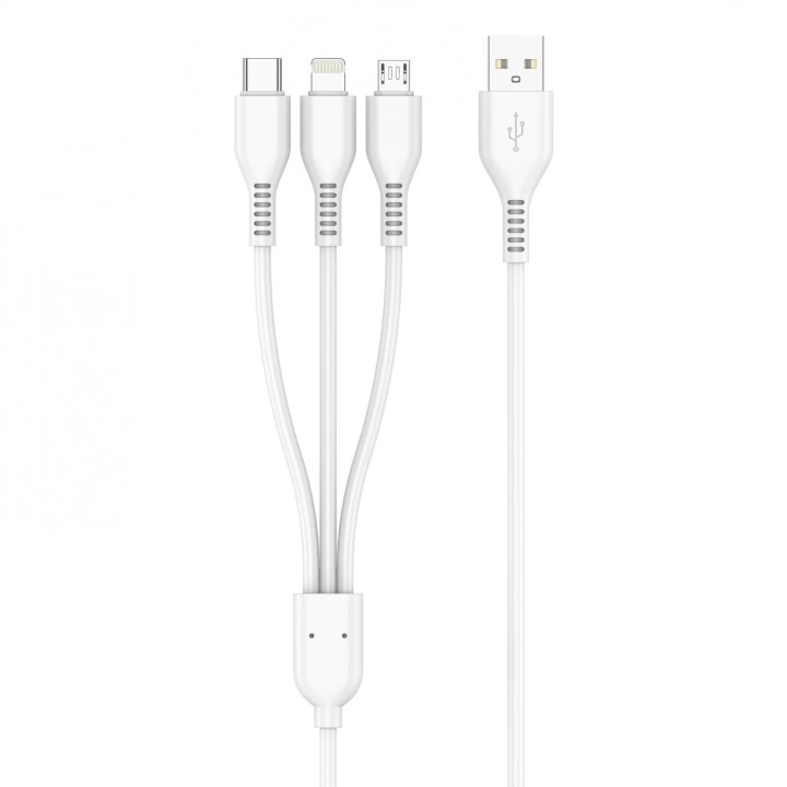 Cable Usb 3 en 1 (Usb-C/Type C, Lightning, Micro Usb) JELLICO KDS-33 blanc