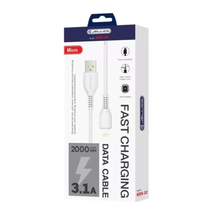 Cable Usb vers Lightning (3.1 A) 2 mètres JELLICO KDS-32 blanc