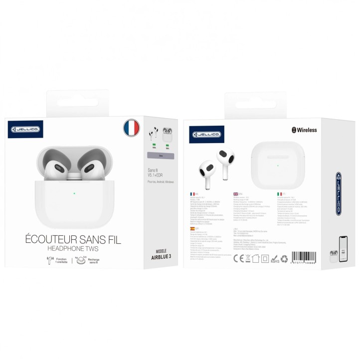 Ecouteurs sans fil bluetooth intra-auriculaire JELLICO AirBlue 3 blanc