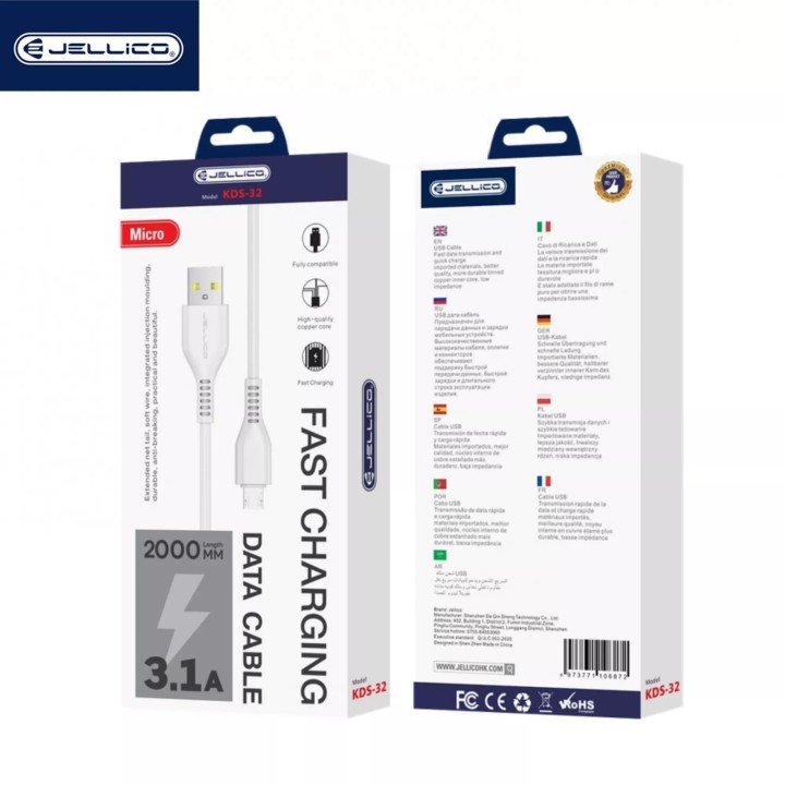 Cable Usb vers Lightning (3.1 A) 2 mètres JELLICO KDS-32 blanc