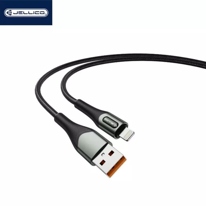 Cable Usb vers Lightning (3.1A) 1 mètre avec embouts en Alluminium JELLICO B7 noir