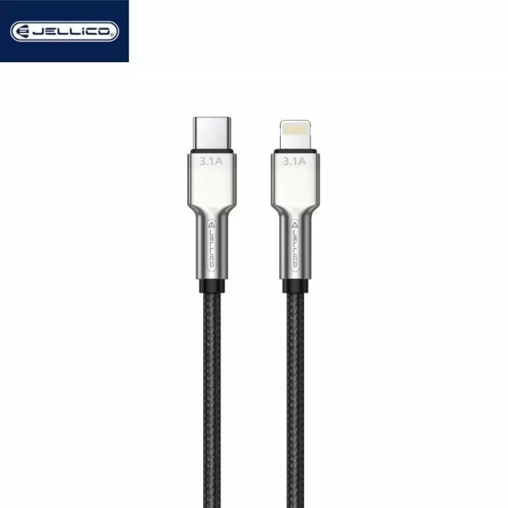 Cable Usb-C/Type C vers Lightning (3.1A) 1 mètre avec embouts en Zinc JELLICO B8 noir