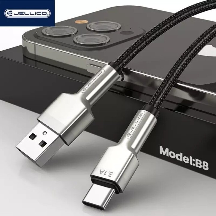 Cable Usb-C/Type C vers Lightning (3.1A) 1 mètre avec embouts en Zinc JELLICO B8 noir