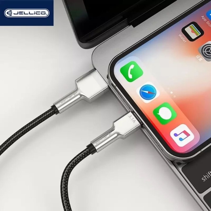 Cable Usb-C/Type C vers Lightning (3.1A) 1 mètre avec embouts en Zinc JELLICO B8 noir