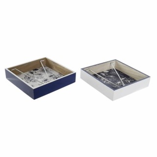Porte serviettes DKD Home Decor Métal Blanc Blue marine Bois MDF (2 pcs)