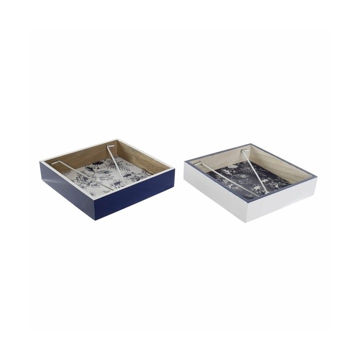 Porte serviettes DKD Home Decor Métal Blanc Blue marine Bois MDF (2 pcs)