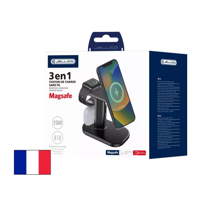 Station de charge sans fil 3 en 1 pour smartphone / écouteurs / montres JELLICO W13 noir