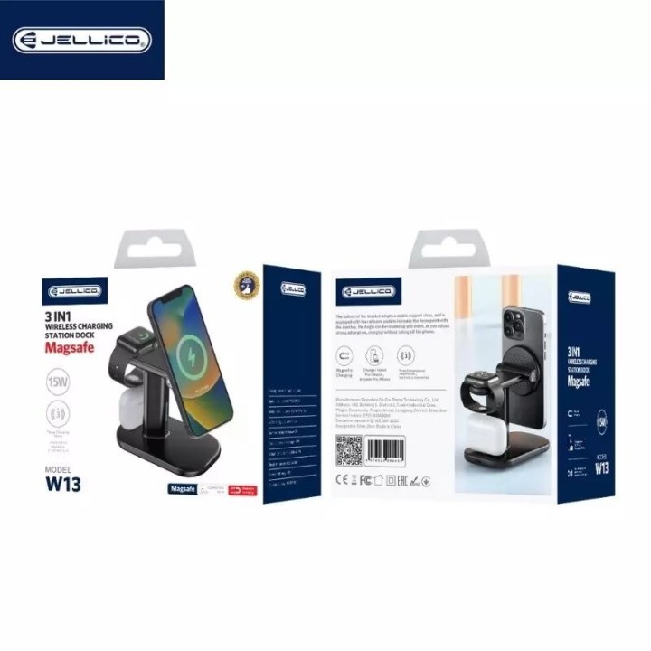 Station de charge sans fil 3 en 1 pour smartphone / écouteurs / montres JELLICO W13 noir