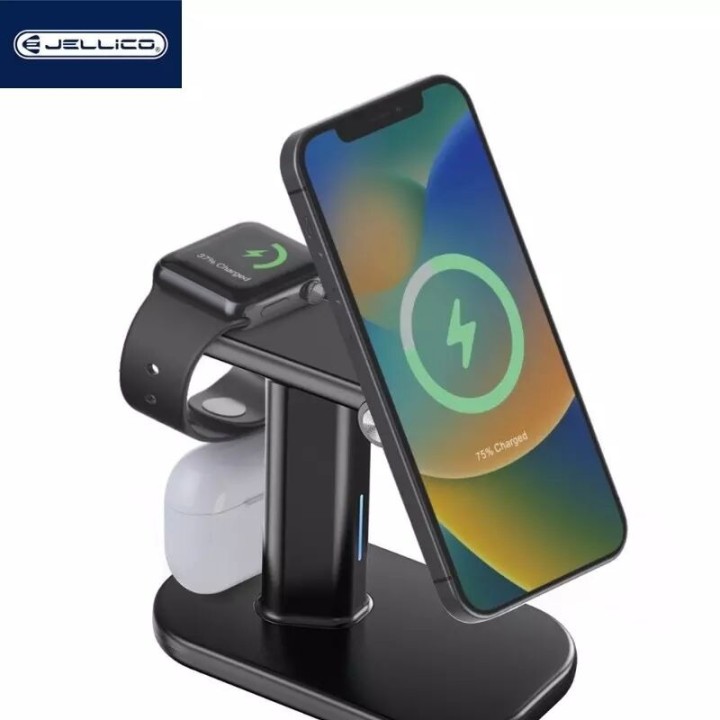 Station de charge sans fil 3 en 1 pour smartphone / écouteurs / montres JELLICO W13 noir