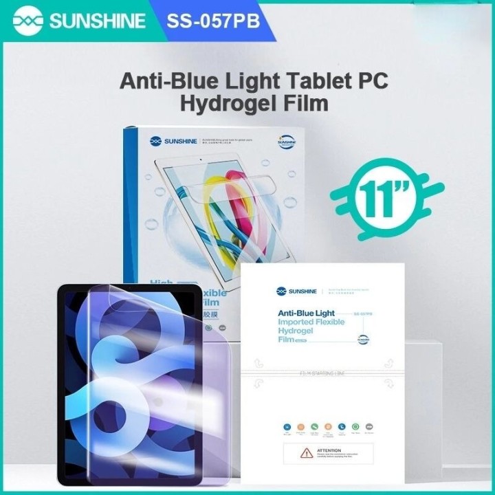 Lot de 10 films "hydrogel" TPU anti lumière bleue SUNSHINE SS-057PB grande taille 11 pouces pour tablettes