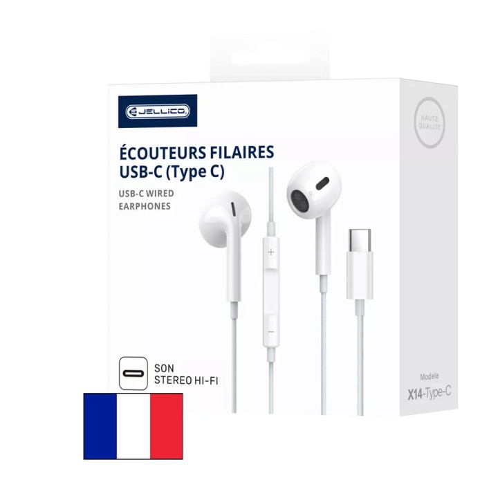 Kit pieton intra-auriculaire (USB-C/Type C) avec micro JELLICO X14 blanc