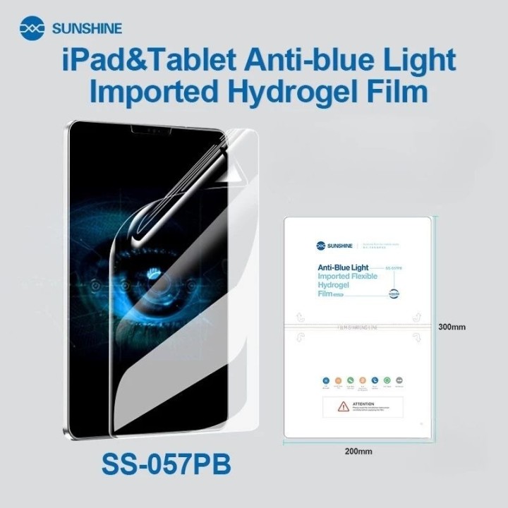 Lot de 10 films "hydrogel" TPU anti lumière bleue SUNSHINE SS-057PB grande taille 11 pouces pour tablettes