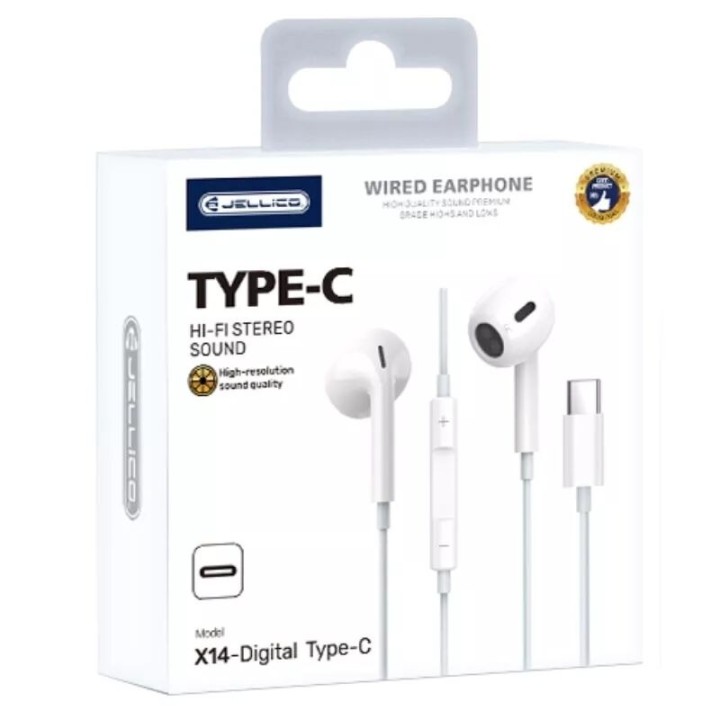 Kit pieton intra-auriculaire (USB-C/Type C) avec micro JELLICO X14 blanc