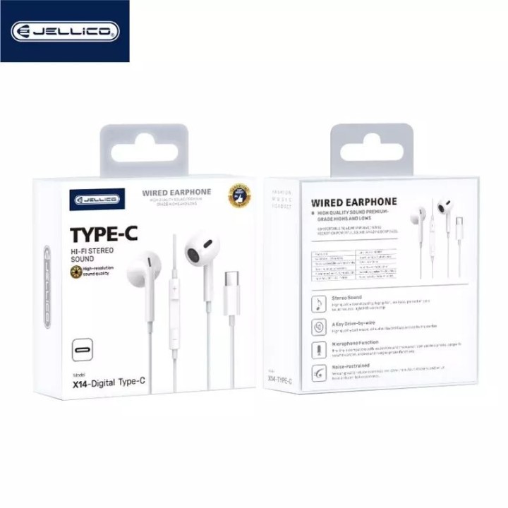 Kit pieton intra-auriculaire (USB-C/Type C) avec micro JELLICO X14 blanc