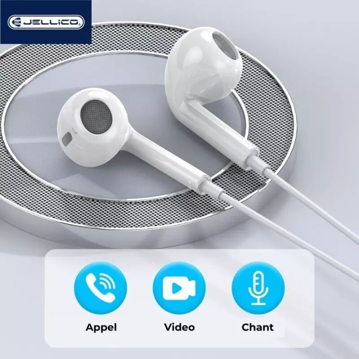 Kit pieton intra-auriculaire (USB-C/Type C) avec micro JELLICO X14 blanc