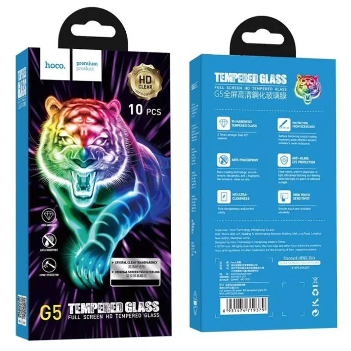Lot de 10 films verre trempé avec cadre noir HOCO G5 iPhone XS Max/11 Pro Max