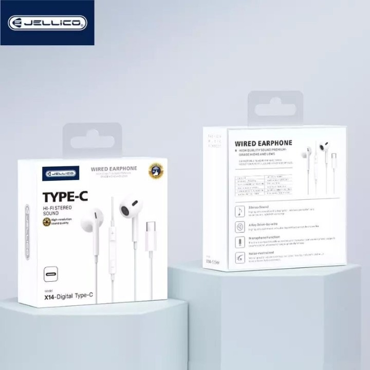 Kit pieton intra-auriculaire (USB-C/Type C) avec micro JELLICO X14 blanc