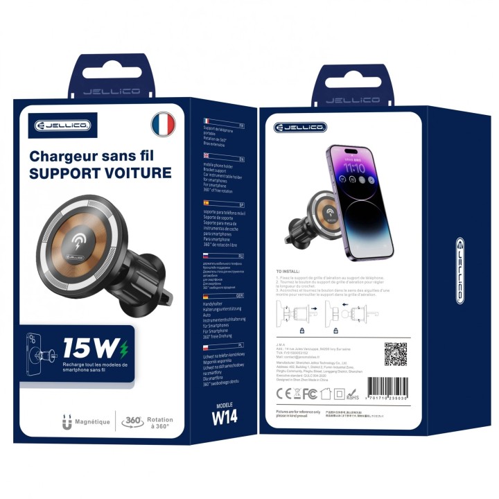 Support voiture chargeur à induction magnétique JELLICO W14 noir