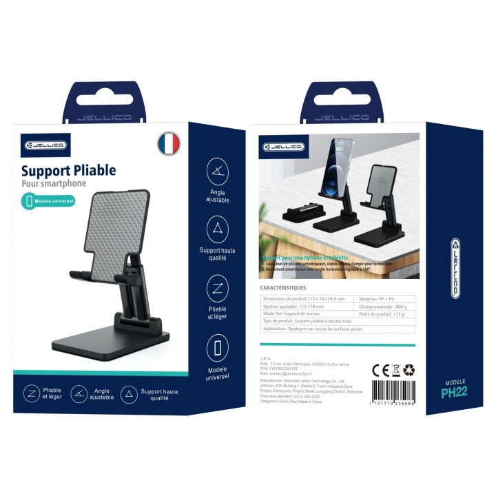 Support d'ordinateur de bureau plat à double axe smartphone JELLICO PH22 noir