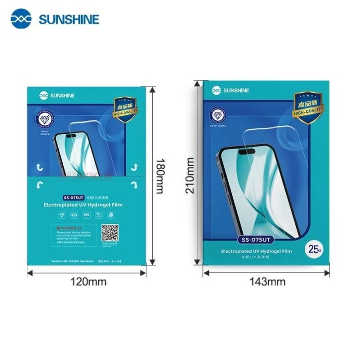 Lot de 25 films "hydrogel" UV HD en verre trempé haute protection SUNSHINE SS-075UT pour smartphones