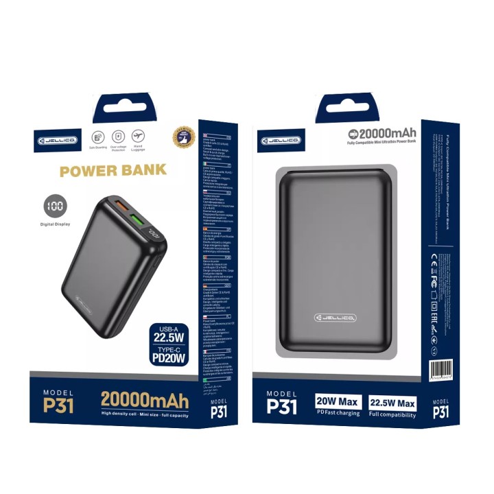 Power Bank (Batterie Externe) 20000mAh 22.5W JELLICO P31 noir