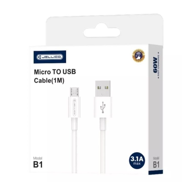 Cable Usb vers Micro Usb (3.1 A) 1 mètre JELLICO B1 blanc