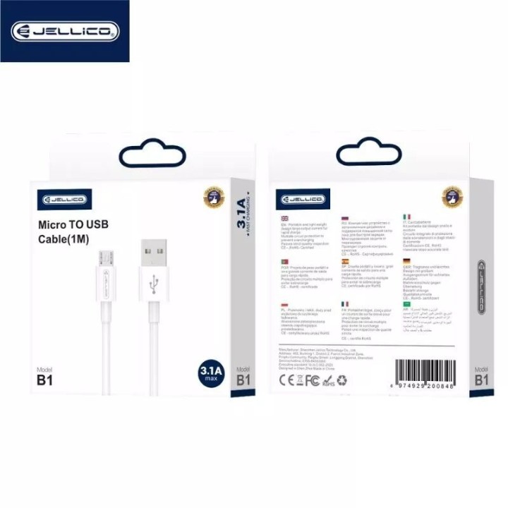 Cable Usb vers Micro Usb (3.1 A) 1 mètre JELLICO B1 blanc