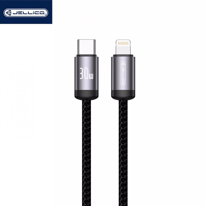 Cable Usb-C/Type C vers Lightning (30W) 1 mètre avec embouts en Aluminium JELLICO B27 noir