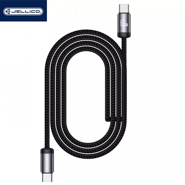 Cable Usb-C/Type C vers Usb-C/Type C (60W) 1 mètre avec embouts en Aluminium JELLICO B27 noir