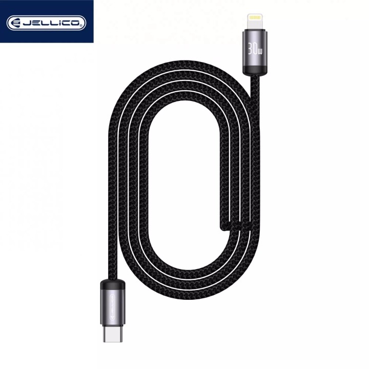 Cable Usb-C/Type C vers Lightning (30W) 1 mètre avec embouts en Aluminium JELLICO B27 noir