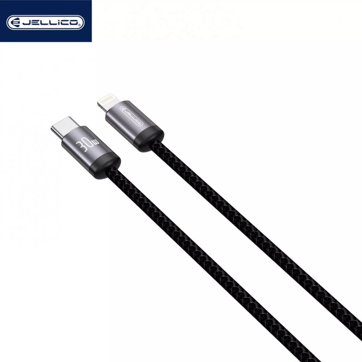 Cable Usb-C/Type C vers Lightning (30W) 1 mètre avec embouts en Aluminium JELLICO B27 noir