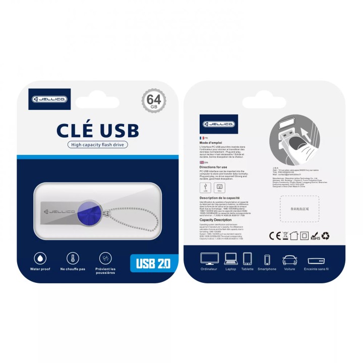 Clé USB JELLICO V08 64go bleu (Boite/ Blister)
