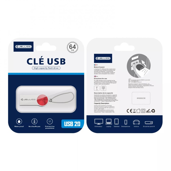 Clé USB JELLICO V08 64go rouge (Boite/ Blister)