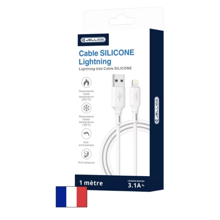 Cable Usb vers Lightning (3.1 A) 1 mètre JELLICO B24 blanc
