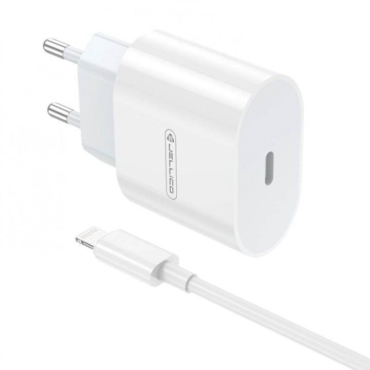 Adaptateur secteur Usb-C avec cable Usb-C/Type C vers Lightning (20W) JELLICO AK200 blanc