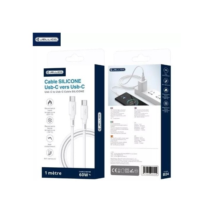 Cable Usb-C/Type C vers Usb-C/Type C (3.1A) 1 mètre JELLICO B24 blanc